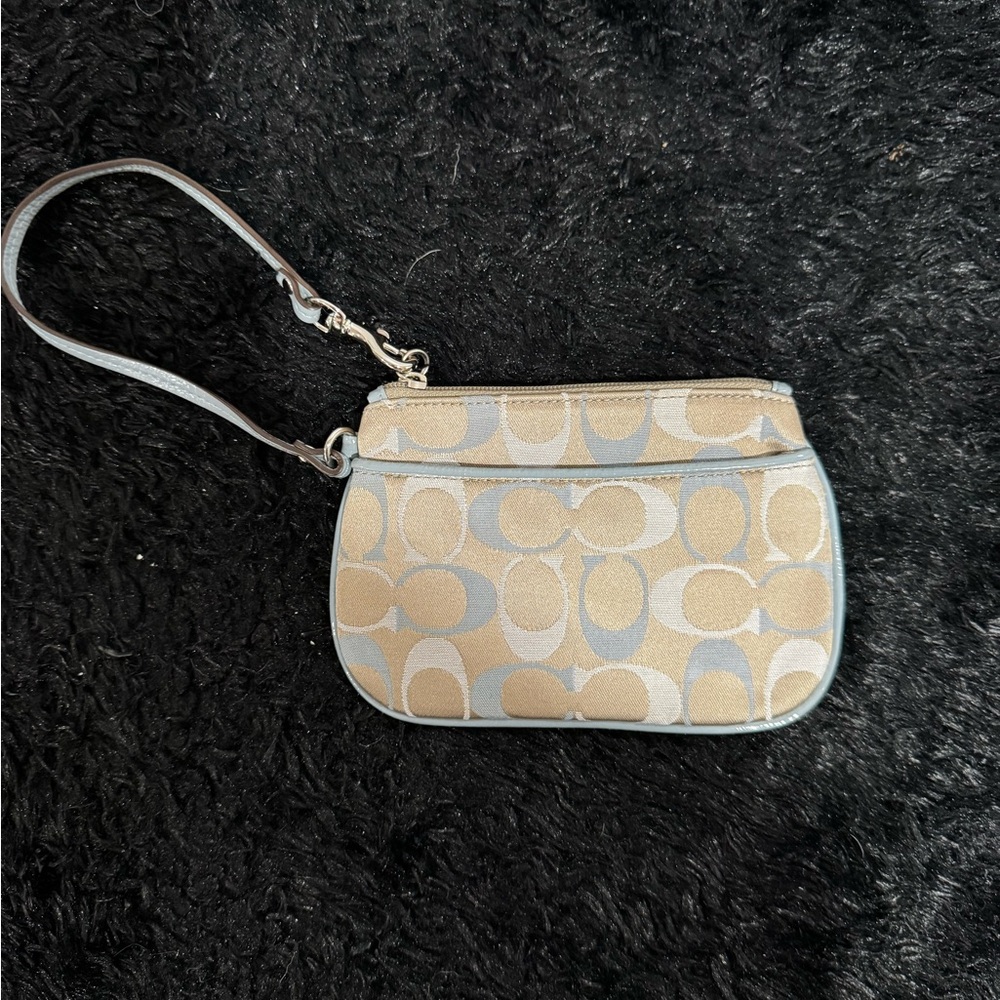 Coach Beige and Blue Signature Wristlet - Picture 2 of 4
